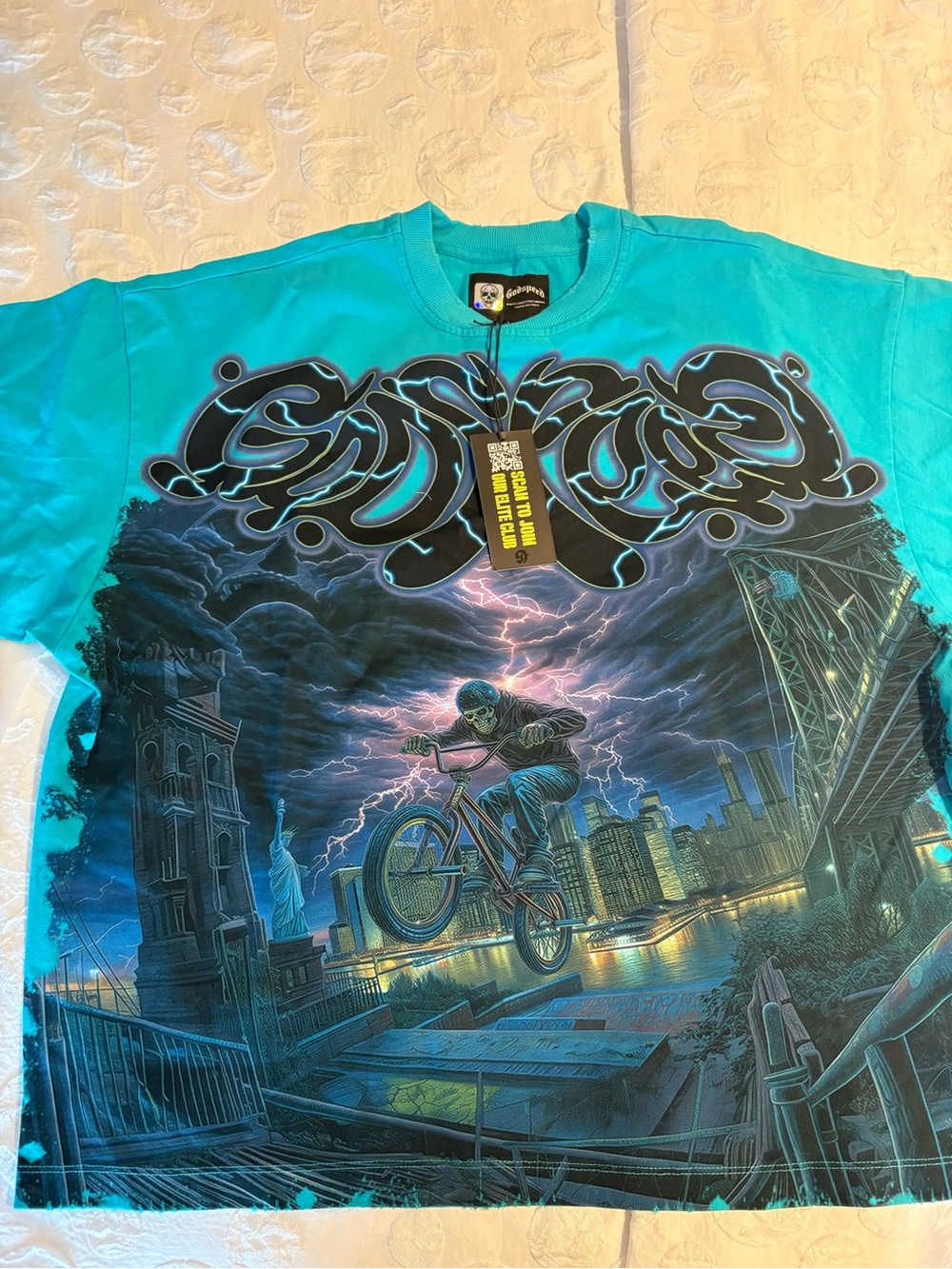 Men’s Teal Graphic BMX Rider Tee - Unbranded